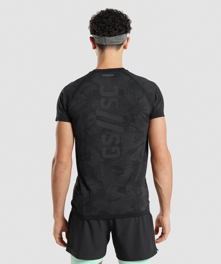 Black / Deep Grey Men's Gymshark Steve Cook Seamless T-Shirts | USA-71904