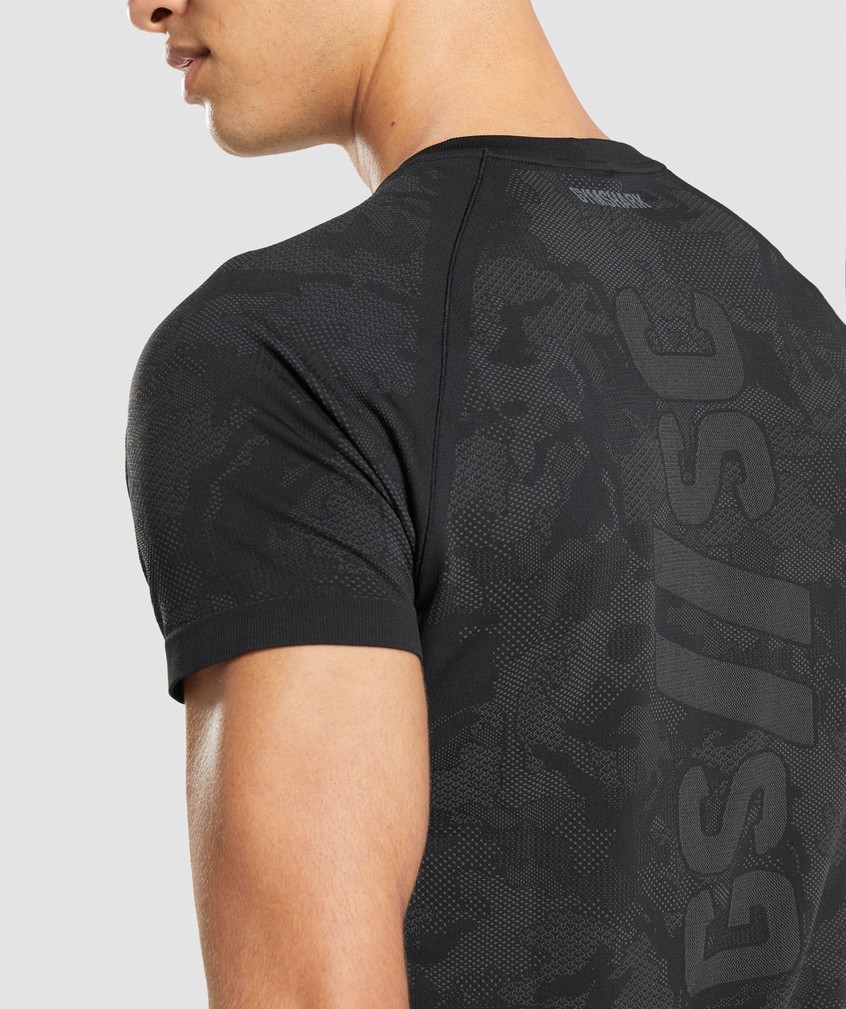 Black / Deep Grey Men's Gymshark Steve Cook Seamless T-Shirts | USA-71904