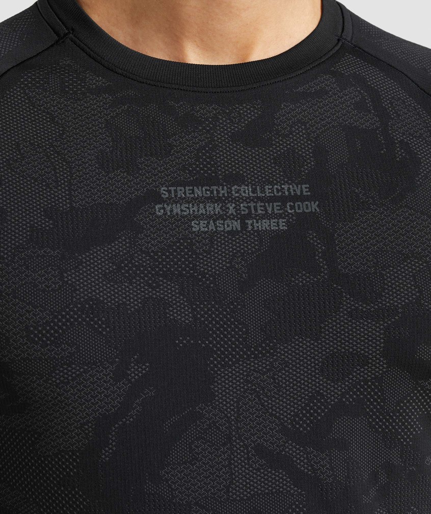 Black / Deep Grey Men's Gymshark Steve Cook Seamless T-Shirts | USA-71904