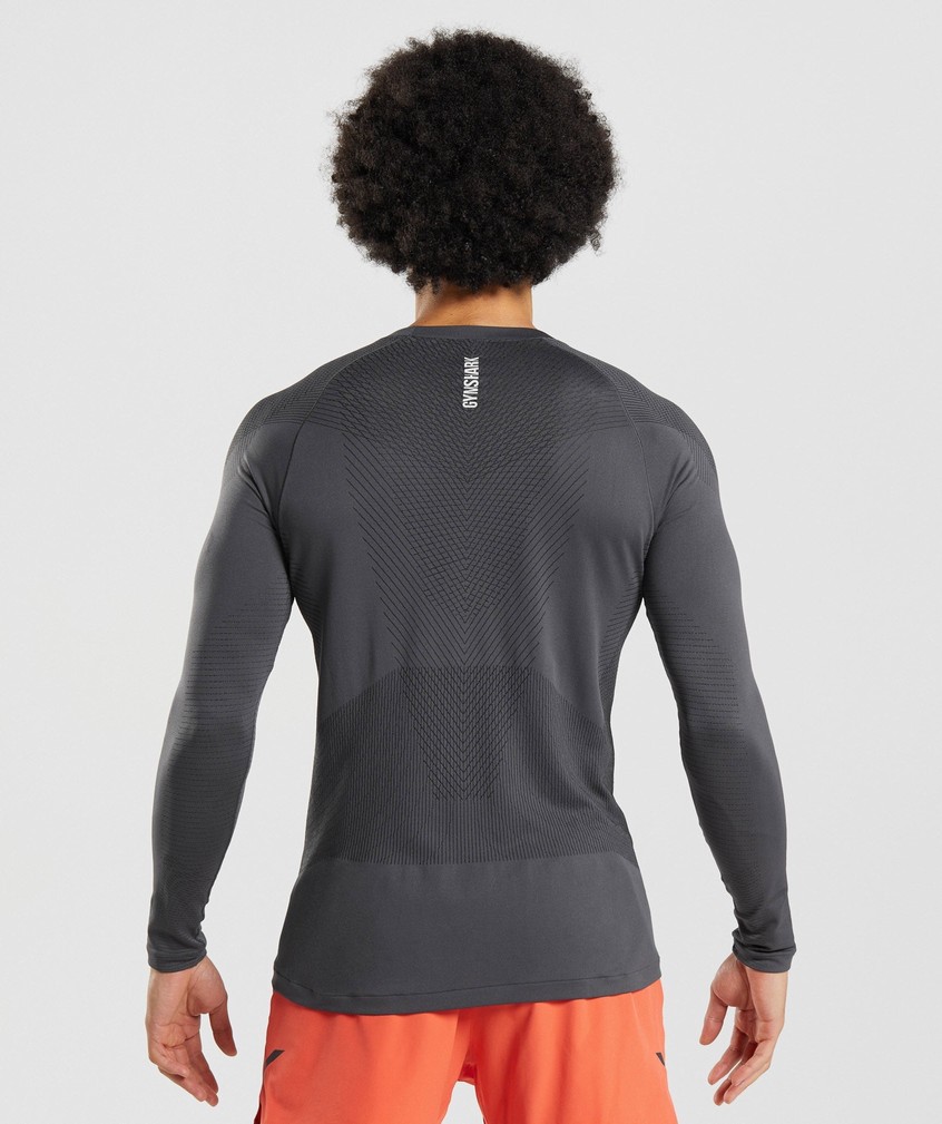 Black Grey / Black Men's Gymshark Apex Seamless Long Sleeve T-Shirts | USA-94076