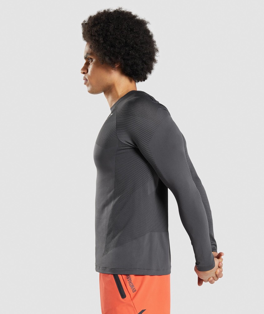 Black Grey / Black Men's Gymshark Apex Seamless Long Sleeve T-Shirts | USA-94076