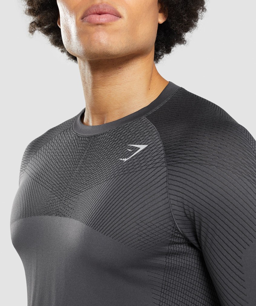 Black Grey / Black Men's Gymshark Apex Seamless Long Sleeve T-Shirts | USA-94076