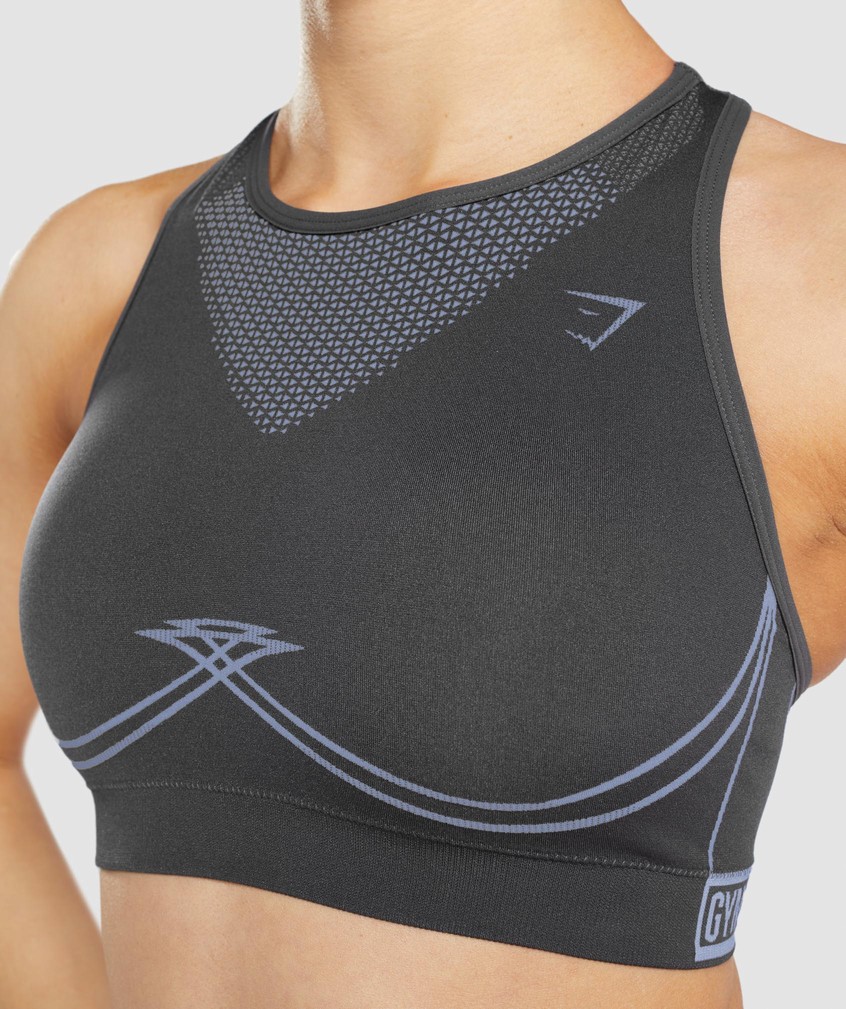 Black Grey / Lavender Blue Women's Gymshark Apex Seamless Sports Bra | USA-54689