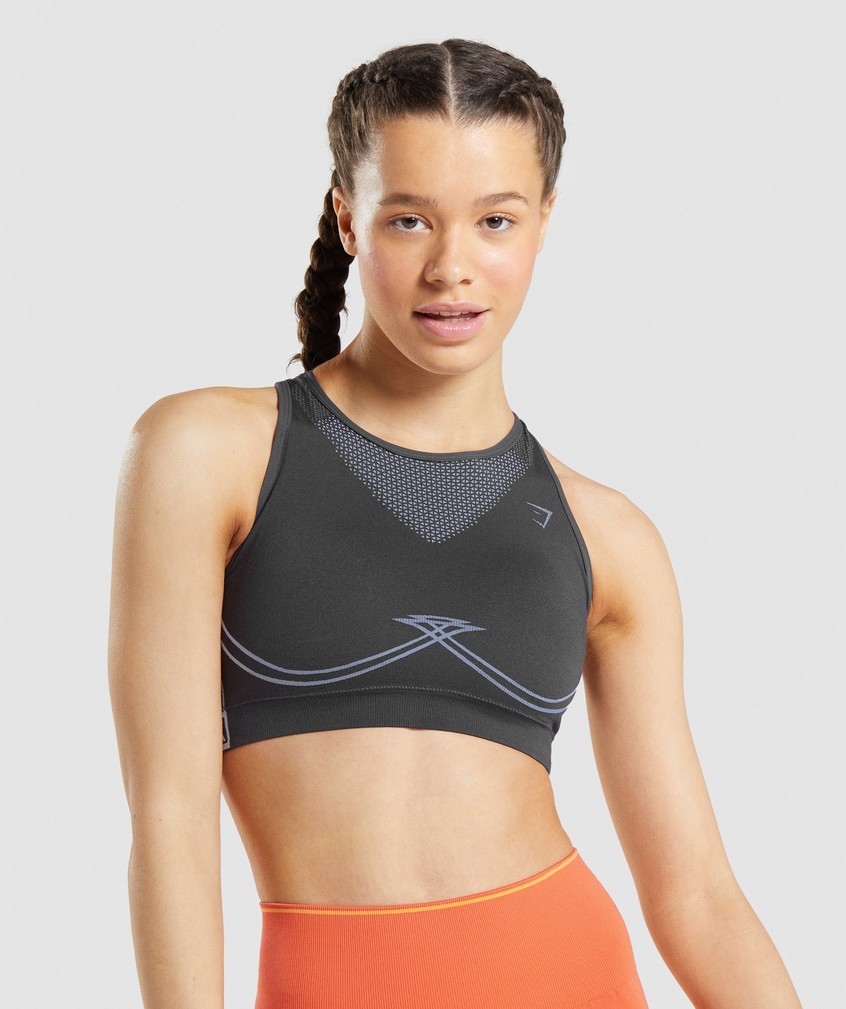 Black Grey / Lavender Blue Women\'s Gymshark Apex Seamless Sports Bra | USA-54689