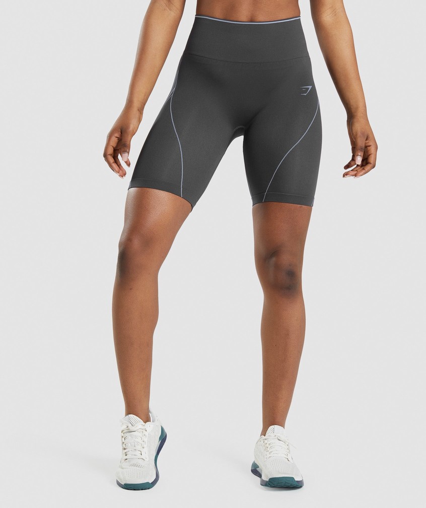 Black Grey / Lavender Blue Women\'s Gymshark Apex Seamless High Rise Short Shorts | USA-98053