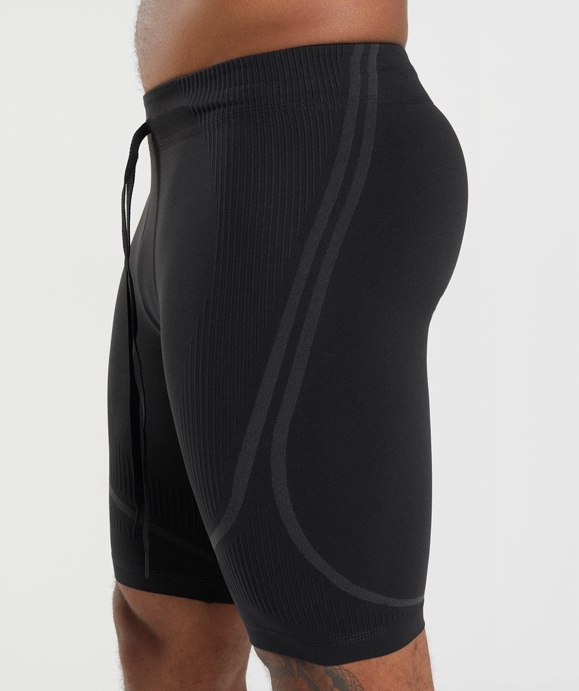 Black / Grey Men's Gymshark 315 Seamless 1/2 Shorts | USA-41986