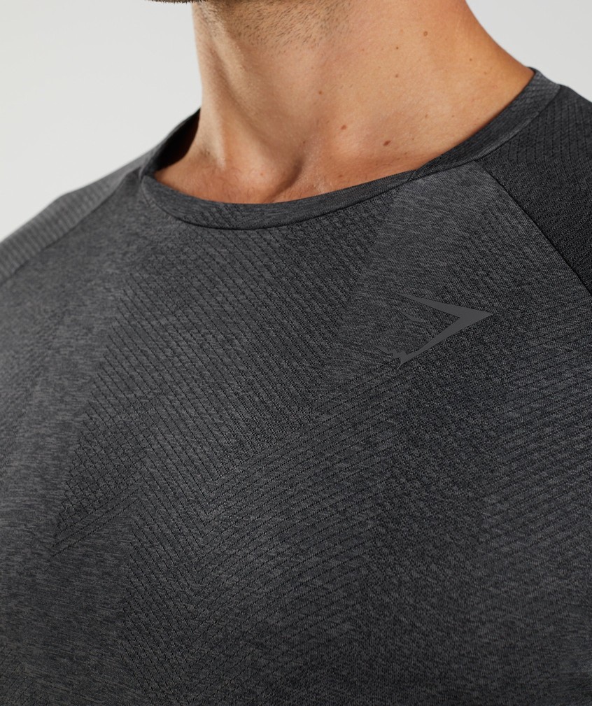 Black / Grey Men's Gymshark Apex Long Sleeve T-Shirts | USA-69345