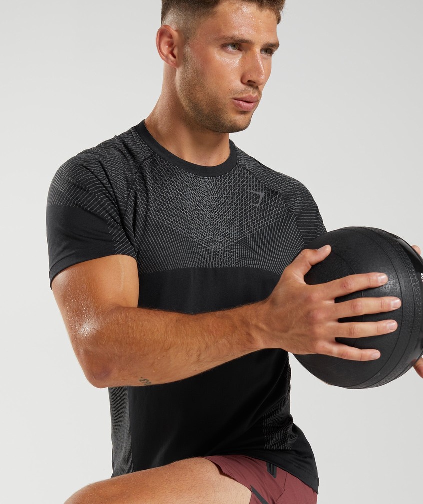 Black / Grey Men's Gymshark Apex Seamless T-Shirts | USA-14580