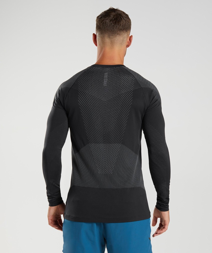 Black / Grey Men's Gymshark Apex Seamless Long Sleeve T-Shirts | USA-97524