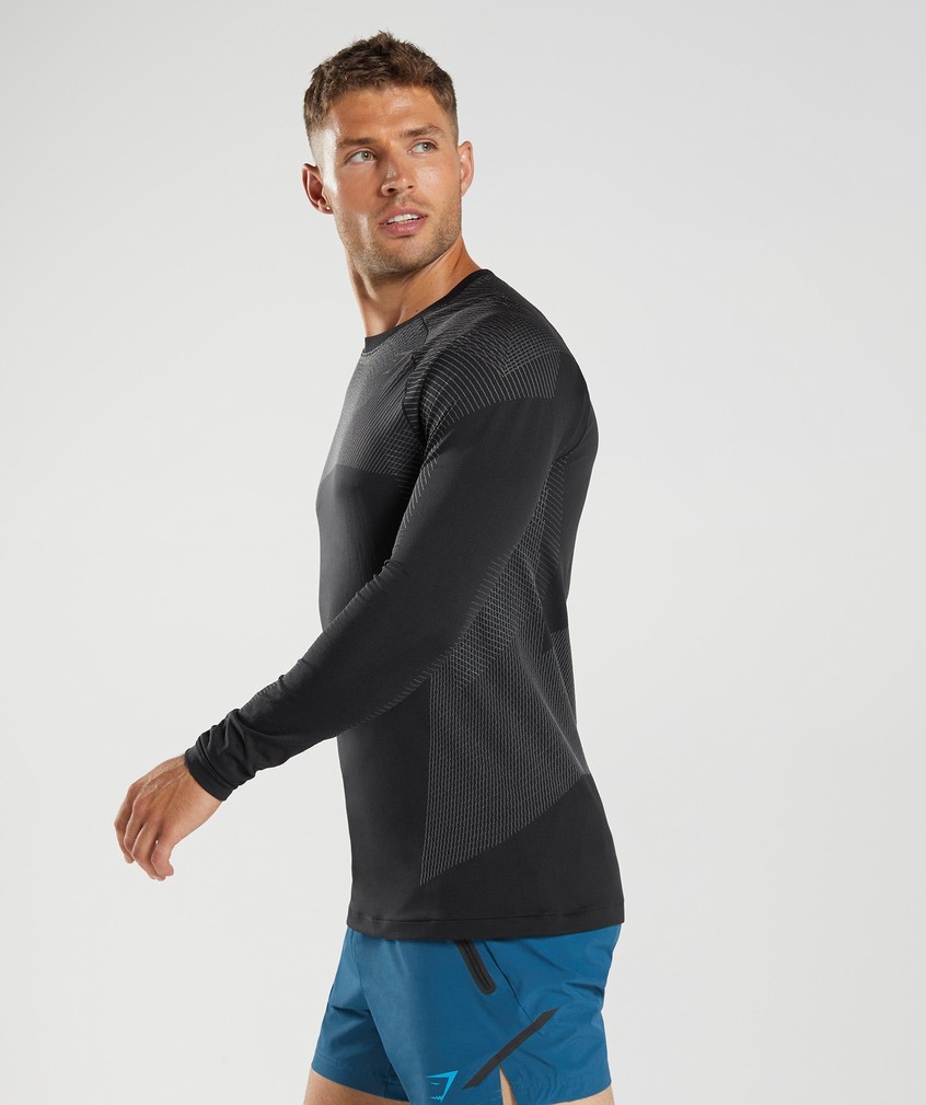 Black / Grey Men's Gymshark Apex Seamless Long Sleeve T-Shirts | USA-97524