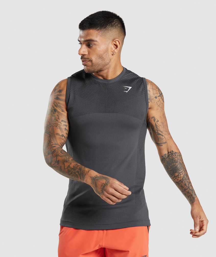 Black Grey Men\'s Gymshark Apex Seamless Tank | USA-52634