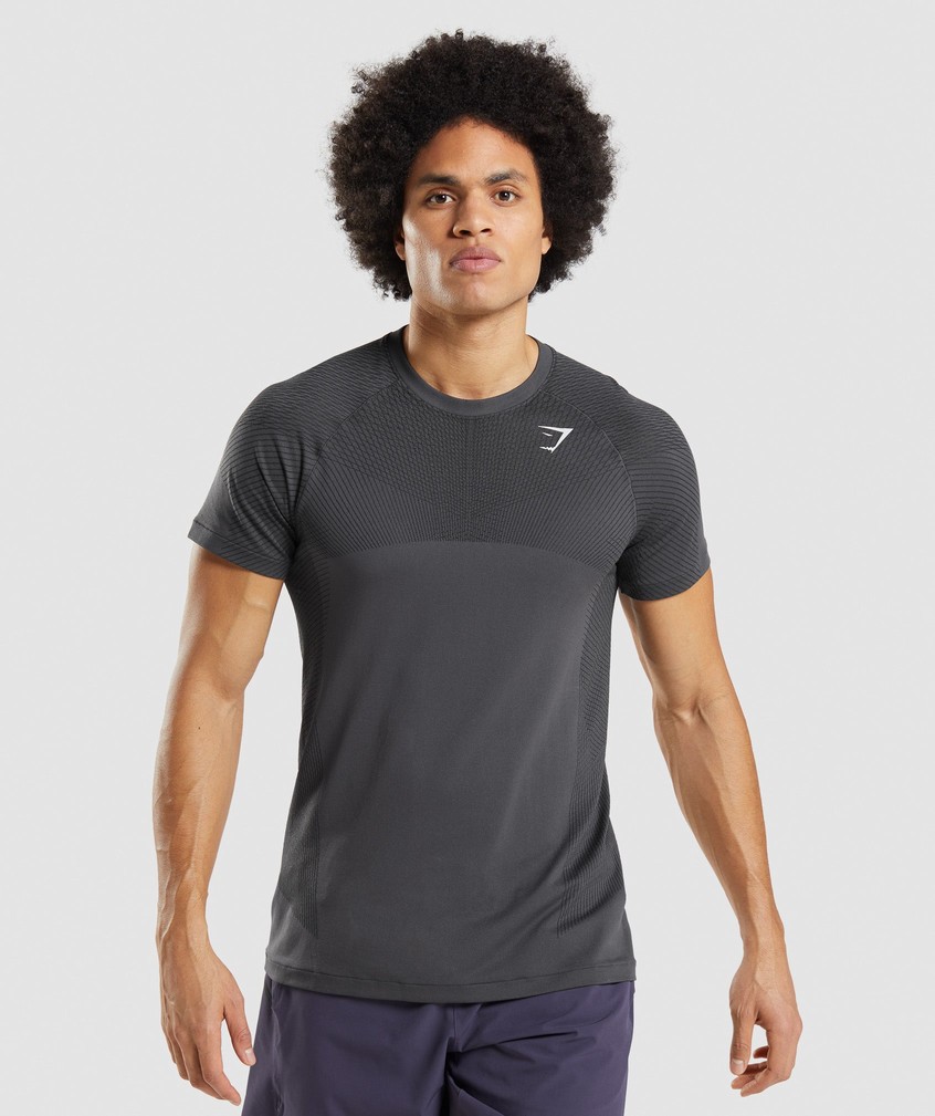 Black Grey Men\'s Gymshark Apex Seamless T-Shirts | USA-53704