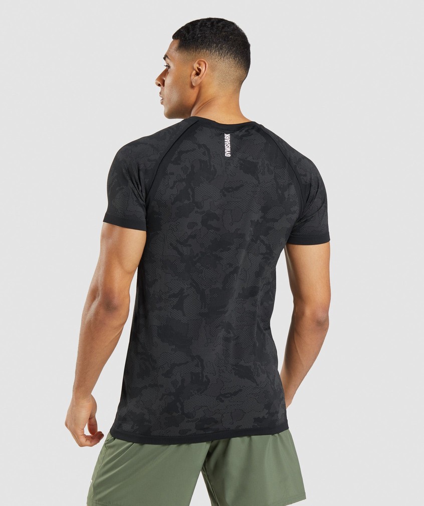 Black / Grey Men's Gymshark Geo Seamless T-Shirts | USA-08394