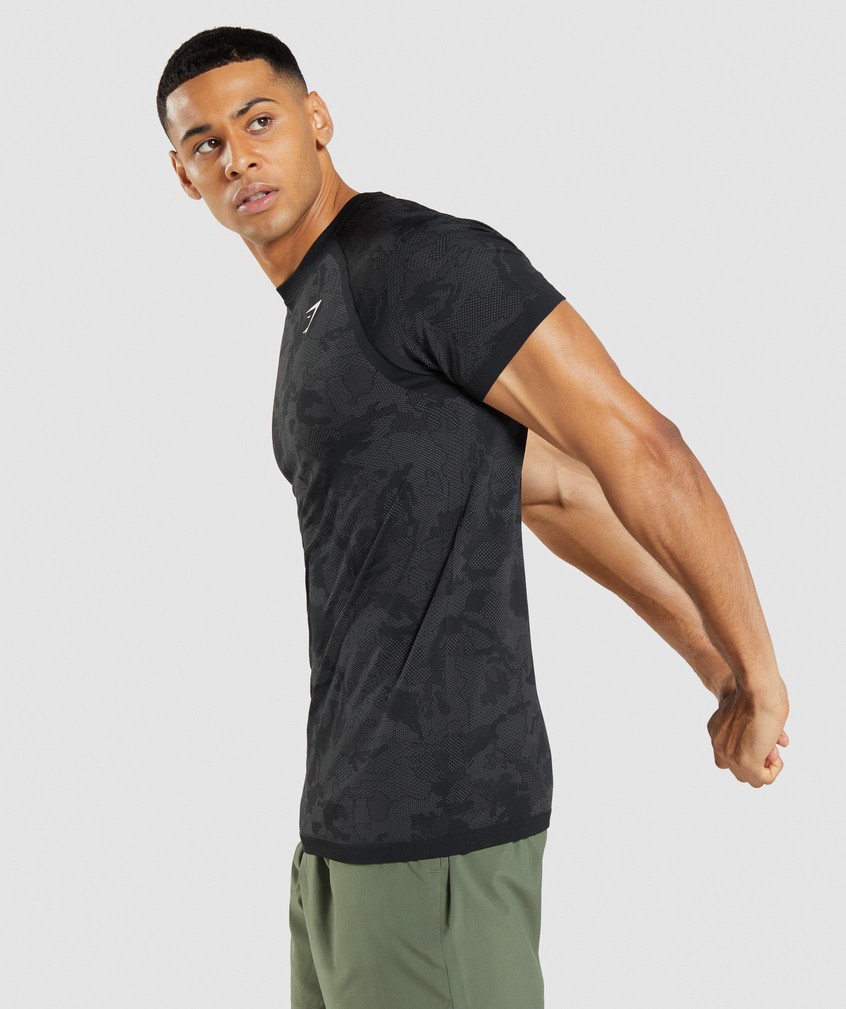 Black / Grey Men's Gymshark Geo Seamless T-Shirts | USA-08394