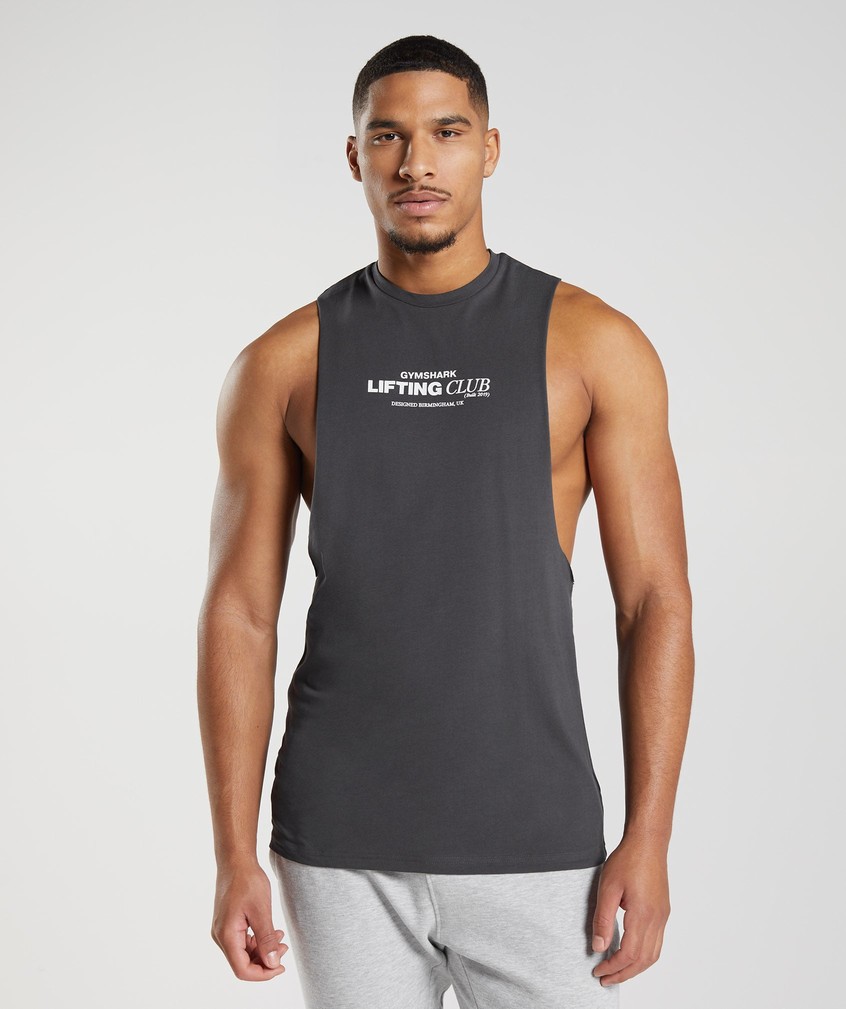 Black Grey Men\'s Gymshark Social Club Drop Arm Tank | USA-70438