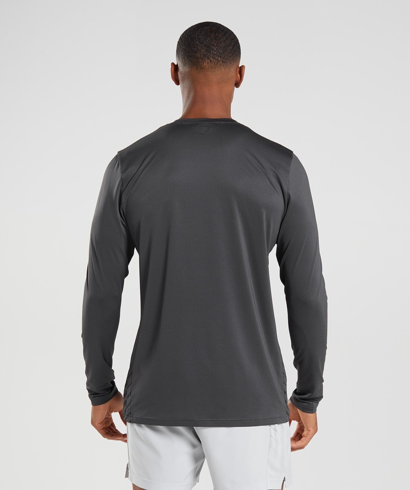 Black Grey Men's Gymshark Sport Stripe Long Sleeve T-Shirts | USA-79041