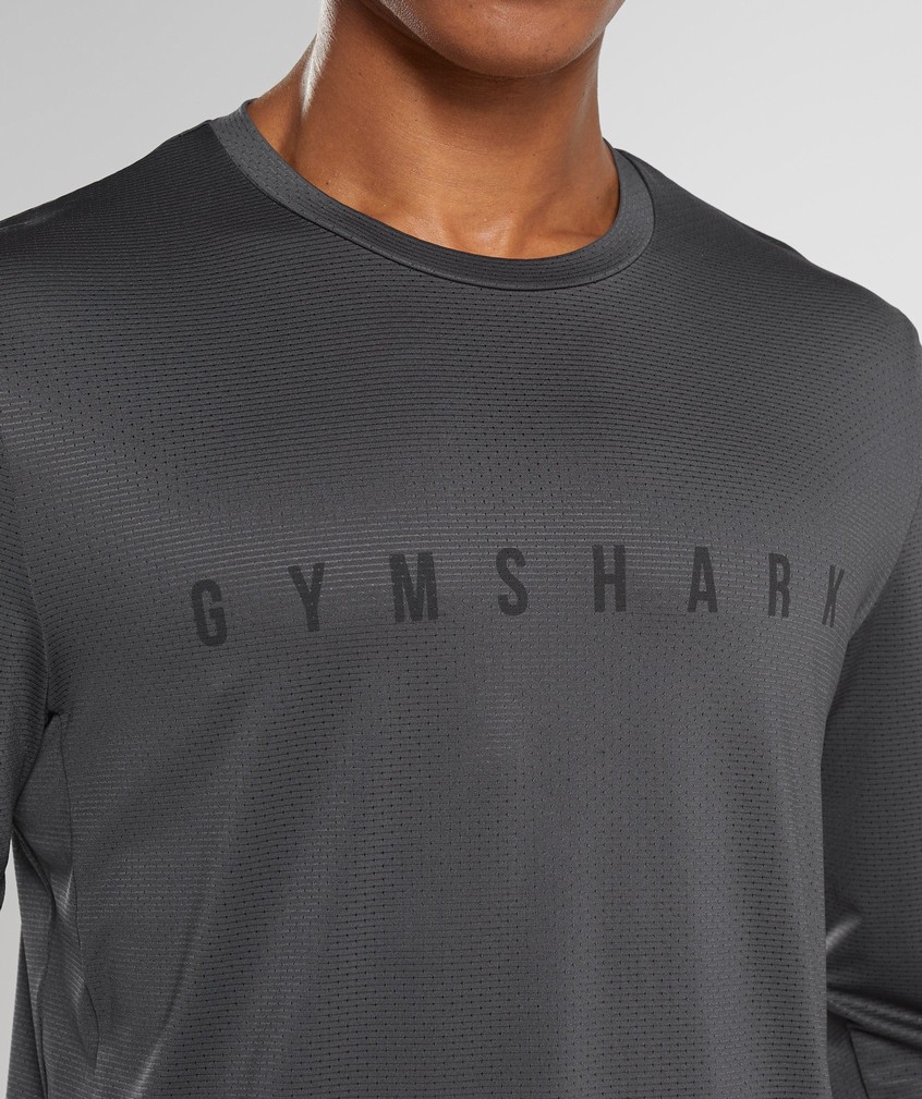 Black Grey Men's Gymshark Sport Stripe Long Sleeve T-Shirts | USA-79041