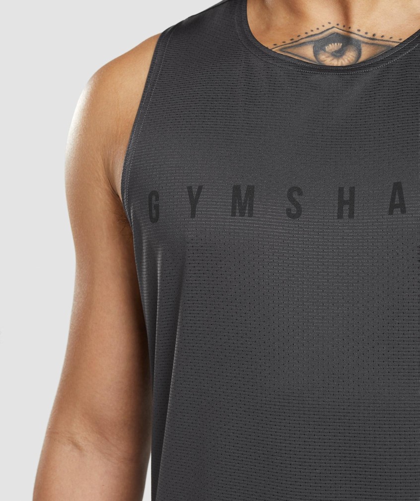 Black Grey Men's Gymshark Sport Stripe Tank | USA-54726