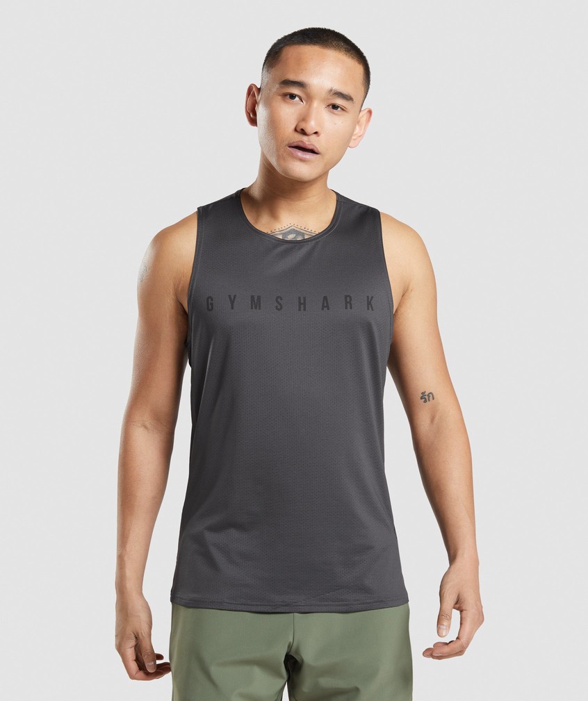 Black Grey Men\'s Gymshark Sport Stripe Tank | USA-54726