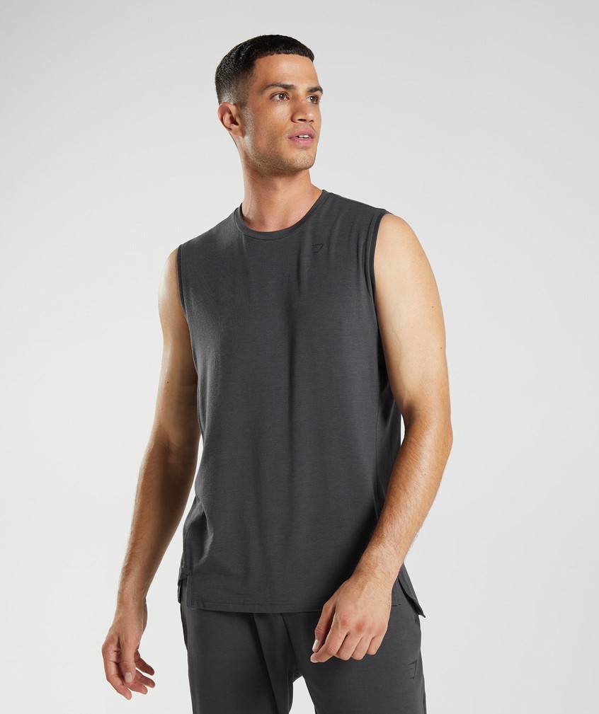 Black Grey Men\'s Gymshark Studio Tank | USA-60875