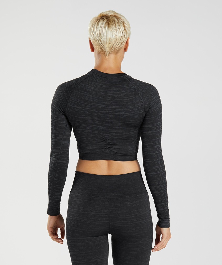 Black / Grey Women's Gymshark Adapt Marl Seamless Long Sleeve Crop Top T-Shirts | USA-42390