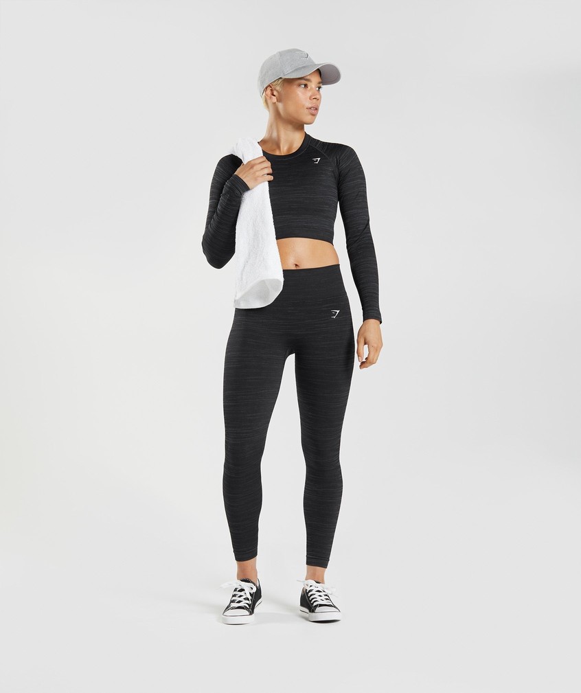 Black / Grey Women's Gymshark Adapt Marl Seamless Long Sleeve Crop Top T-Shirts | USA-42390