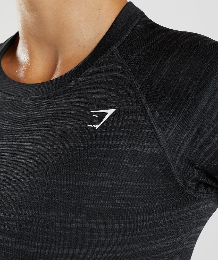 Black / Grey Women's Gymshark Adapt Marl Seamless Long Sleeve Crop Top T-Shirts | USA-42390