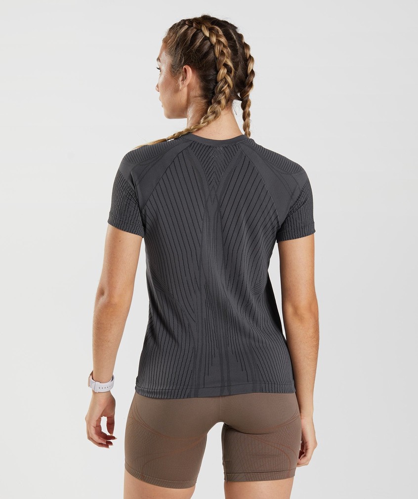 Black Grey Women's Gymshark Apex Seamless Top T-Shirts | USA-35460