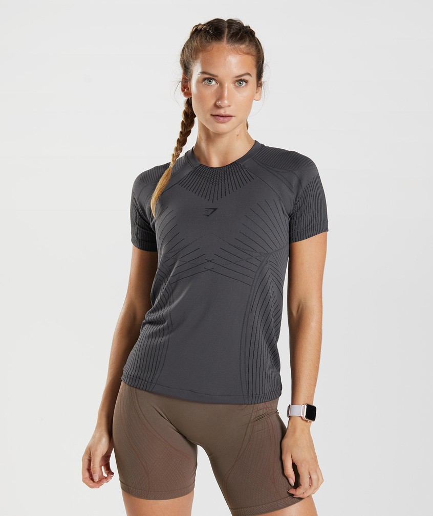 Black Grey Women\'s Gymshark Apex Seamless Top T-Shirts | USA-35460