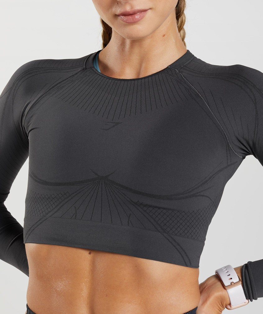 Black Grey Women's Gymshark Apex Seamless Crop Top T-Shirts | USA-53492