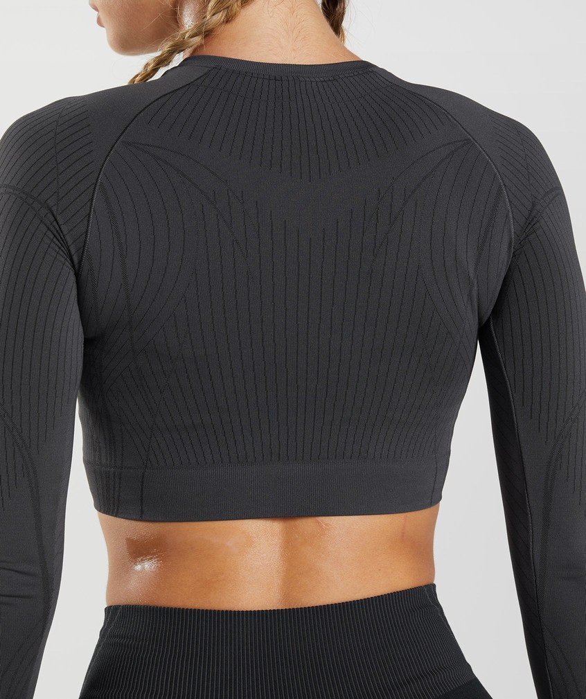 Black Grey Women's Gymshark Apex Seamless Crop Top T-Shirts | USA-53492