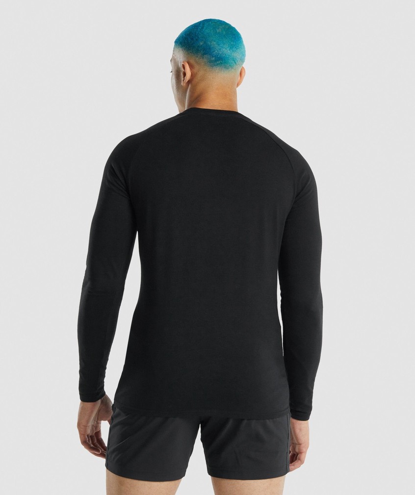 Black Men's Gymshark Apollo Long Sleeve T-Shirts | USA-70285