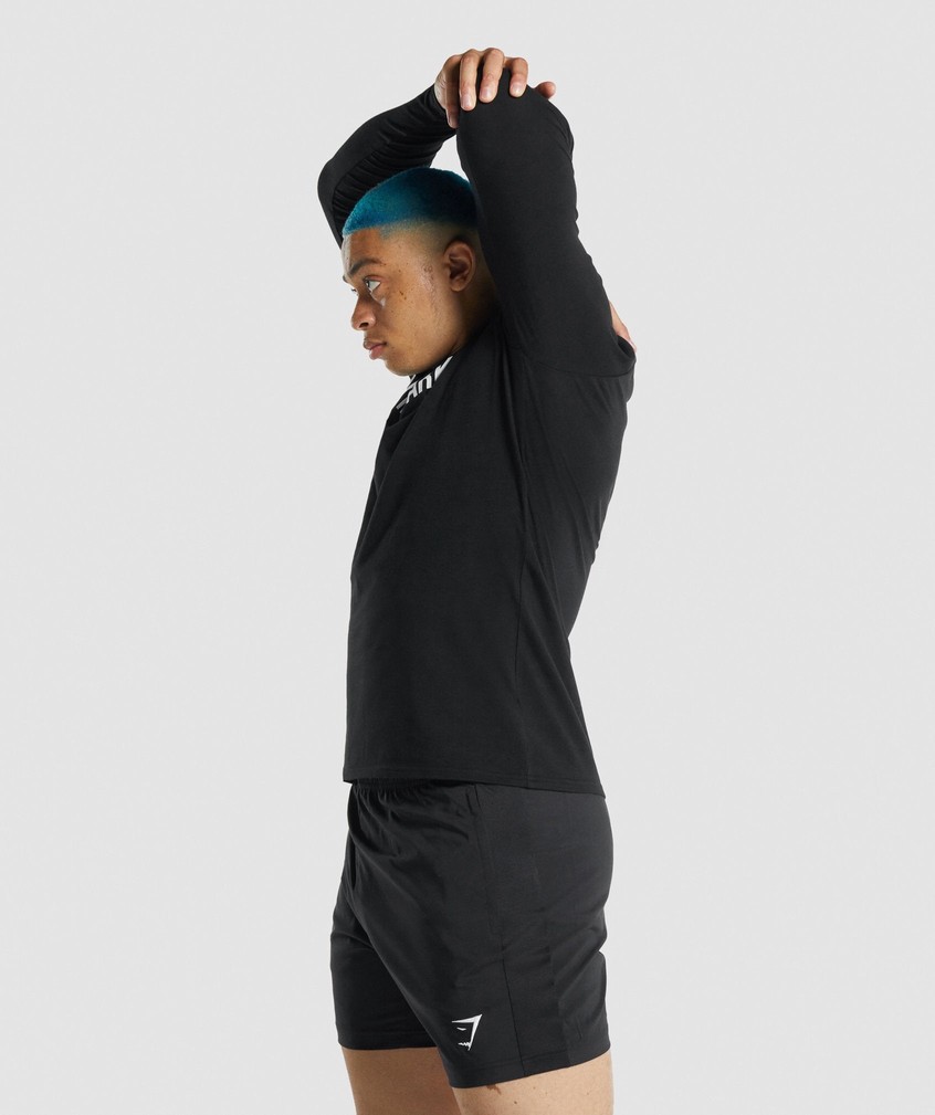 Black Men's Gymshark Apollo Long Sleeve T-Shirts | USA-70285