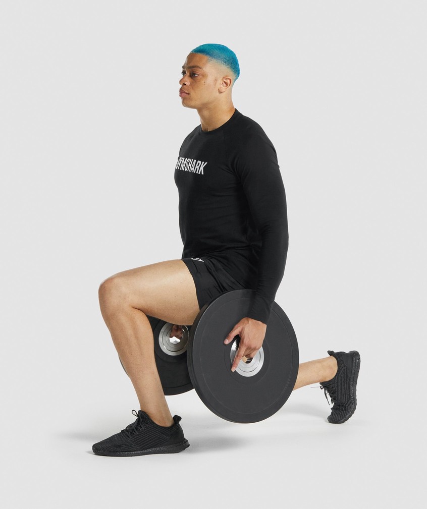 Black Men's Gymshark Apollo Long Sleeve T-Shirts | USA-70285