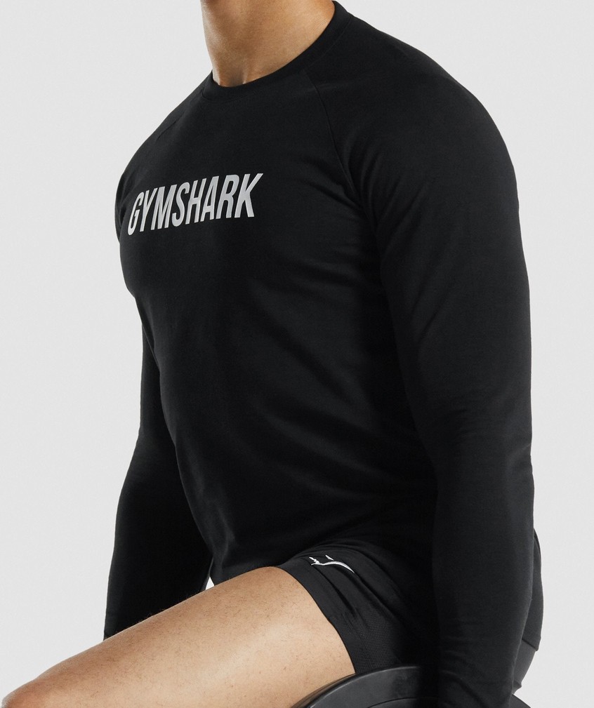 Black Men's Gymshark Apollo Long Sleeve T-Shirts | USA-70285