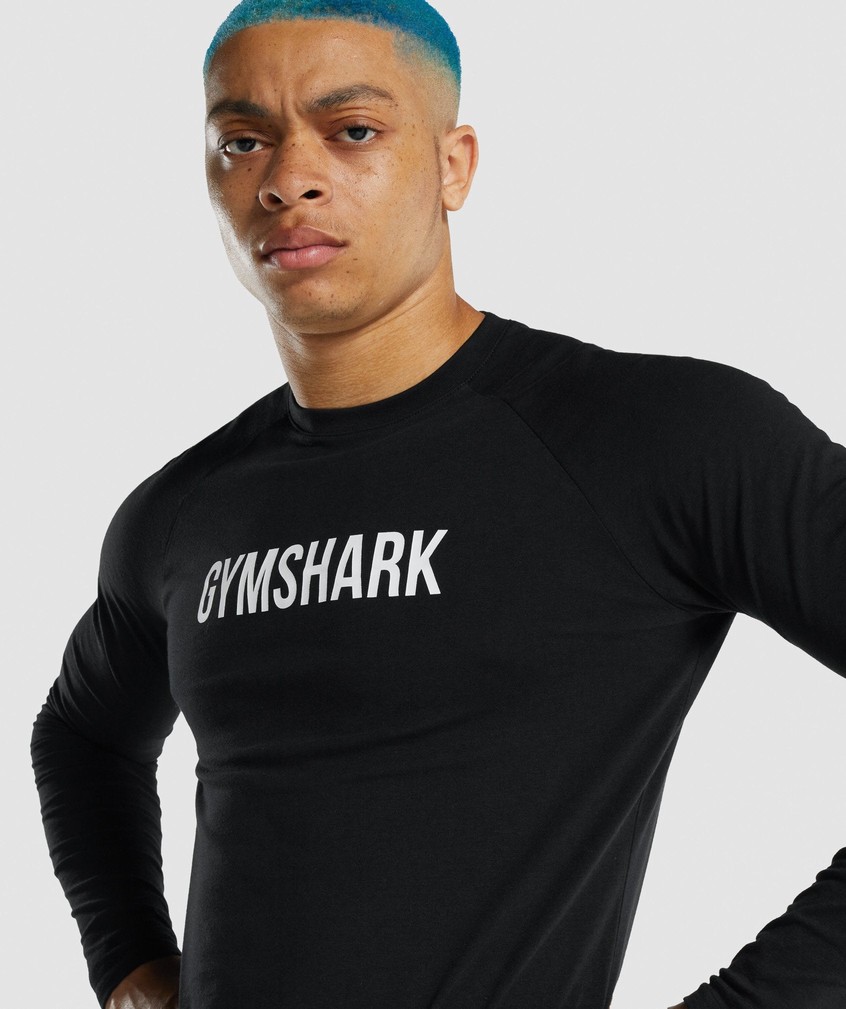 Black Men's Gymshark Apollo Long Sleeve T-Shirts | USA-70285