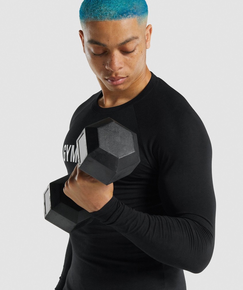 Black Men's Gymshark Apollo Long Sleeve T-Shirts | USA-97068