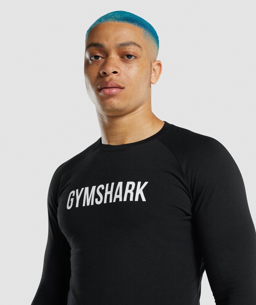 Black Men's Gymshark Apollo Long Sleeve T-Shirts | USA-97068