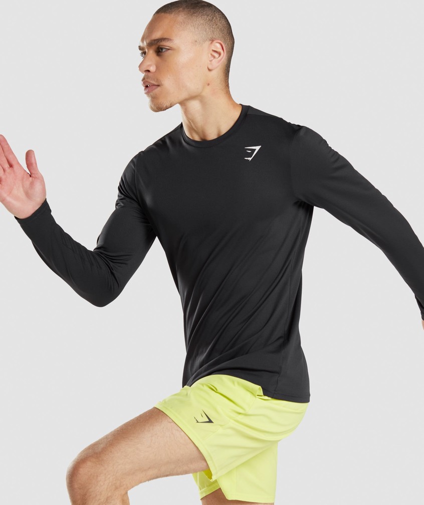 Black Men's Gymshark Arrival Long Sleeve T-Shirts | USA-31207