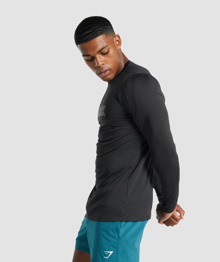 Black Men's Gymshark Arrival Long Sleeve Graphic T-Shirts | USA-34716