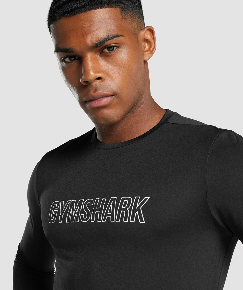 Black Men's Gymshark Arrival Long Sleeve Graphic T-Shirts | USA-34716