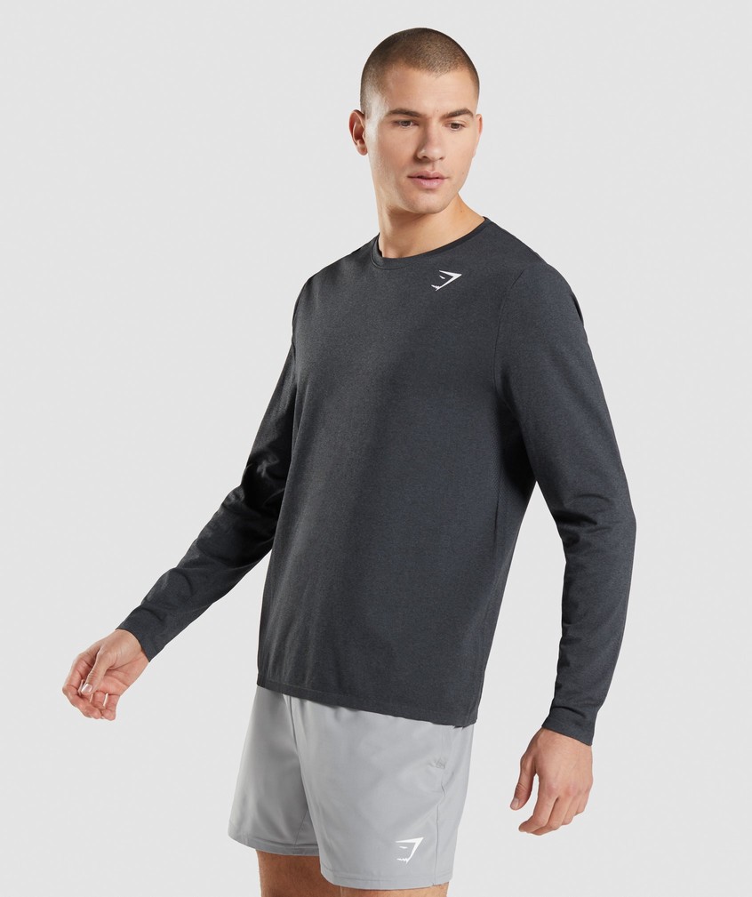 Black Men's Gymshark Arrival Seamless Long Sleeve T-Shirts | USA-21805