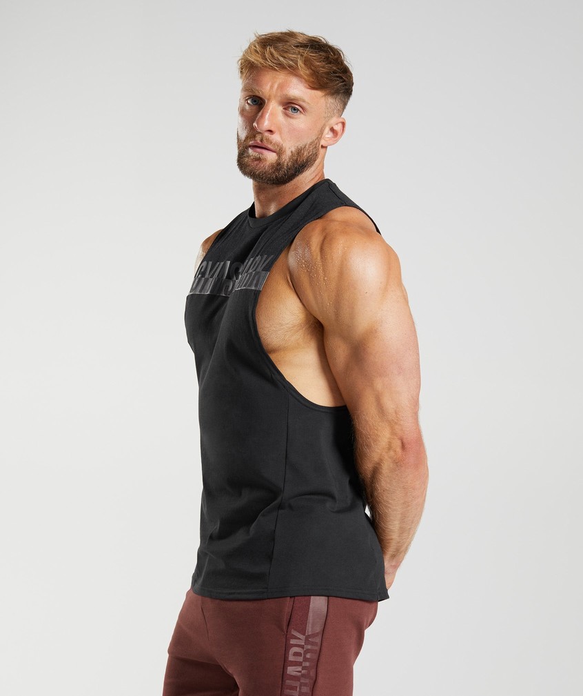 Black Men's Gymshark Bold React Drop Arm Tank | USA-01759