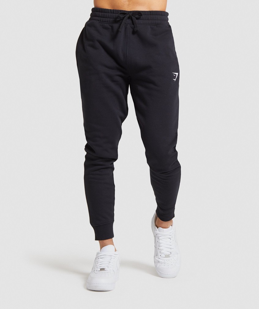 Black Men\'s Gymshark Crest Joggers | USA-79681