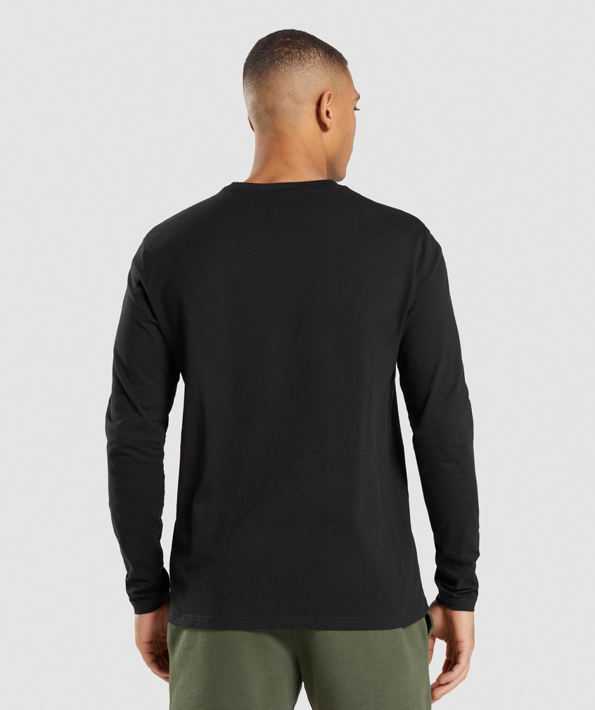 Black Men's Gymshark Crest Long Sleeve T-Shirts | USA-74891