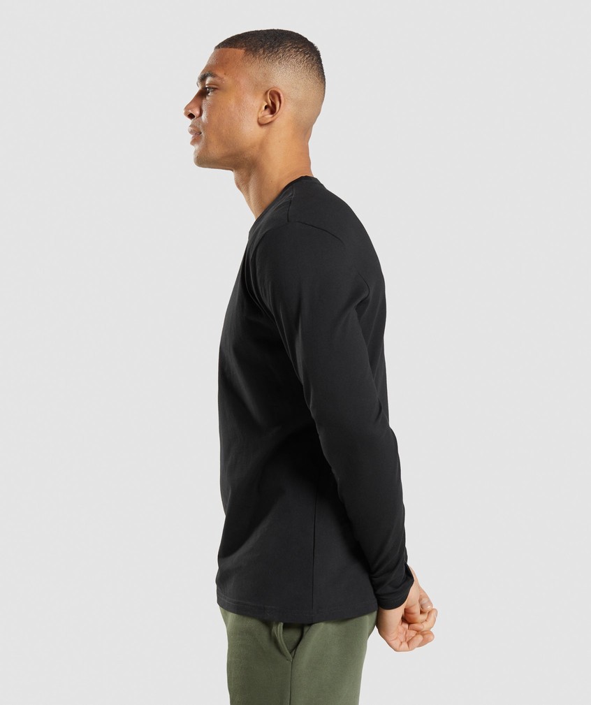 Black Men's Gymshark Crest Long Sleeve T-Shirts | USA-74891