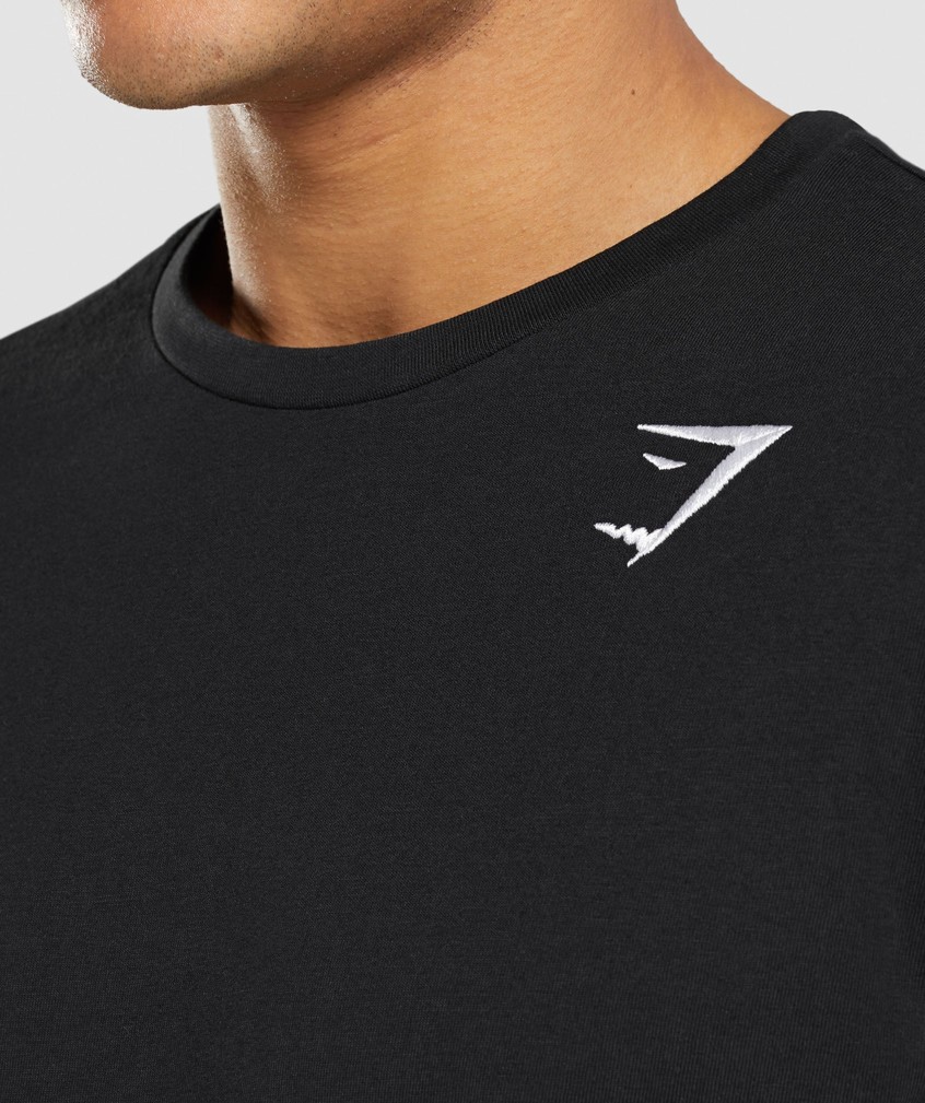 Black Men's Gymshark Crest Long Sleeve T-Shirts | USA-74891