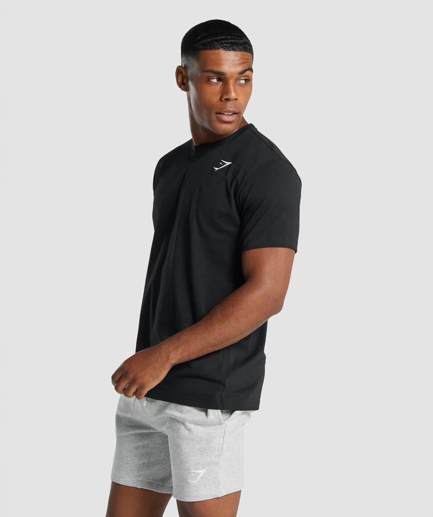 Black Men's Gymshark Crest T-Shirts | USA-17286