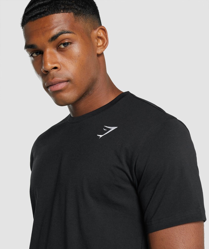 Black Men's Gymshark Crest T-Shirts | USA-17286