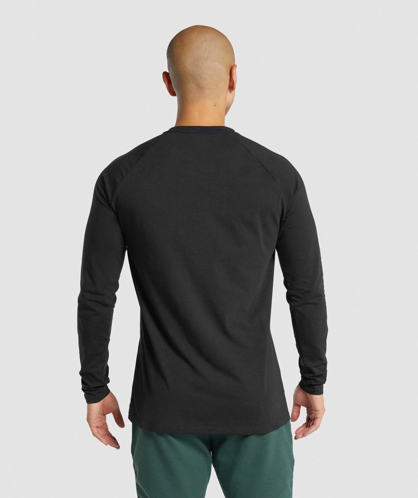 Black Men's Gymshark Critical 2.0 Long Sleeve T-Shirts | USA-27809